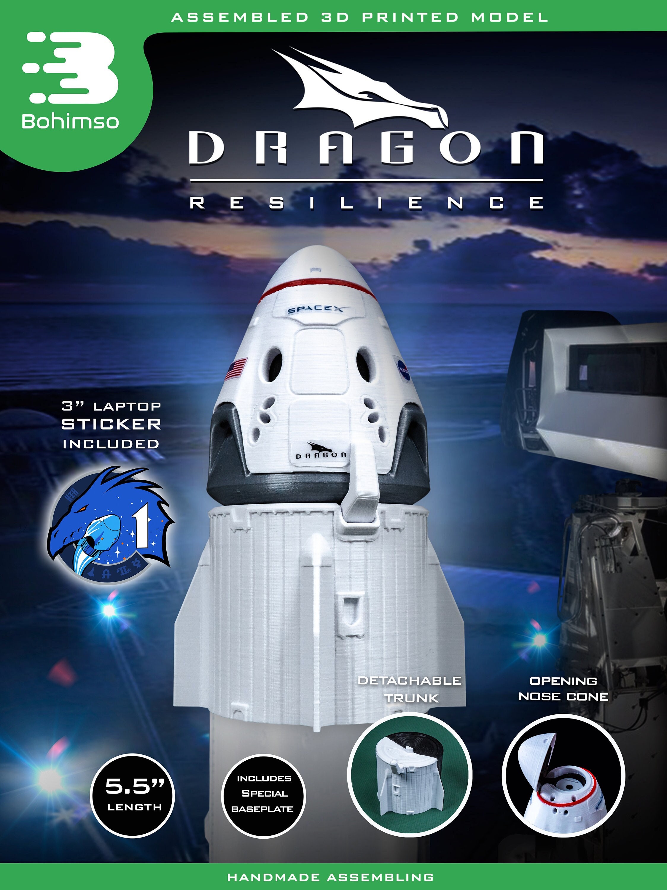 Dragon 2 Resilience | Plastic Model | Spacex | Nasa | Capsule