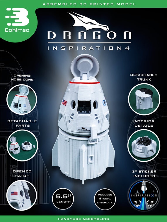 Dragon 2 Inspiration 4 | Plastic Model | Spacex | Nasa | Capsule