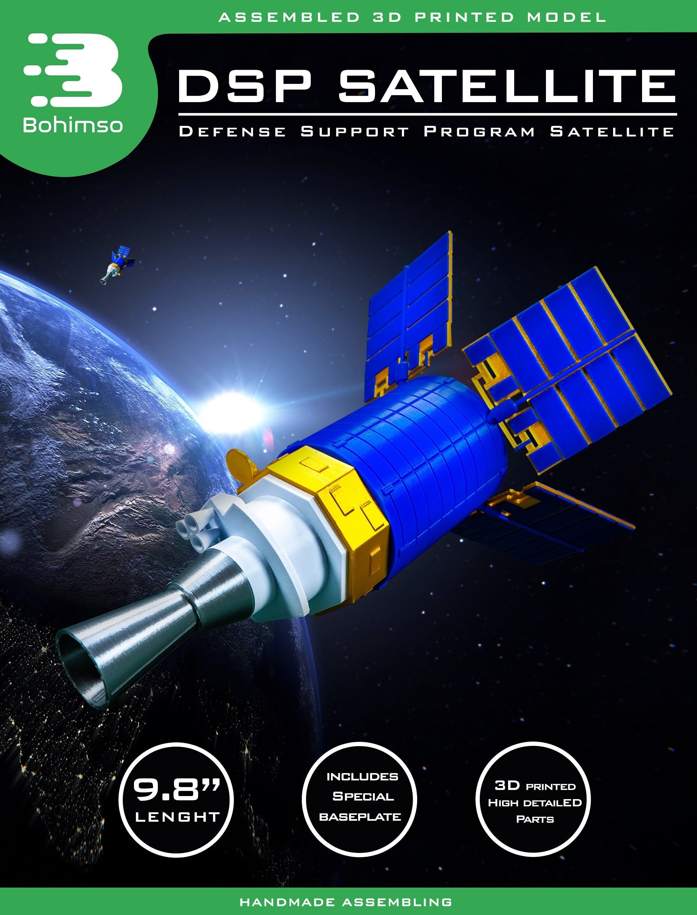 Defense Support Program Satellite DSP | plastic display model | nasa | capsule | spacecraft | 3d printing