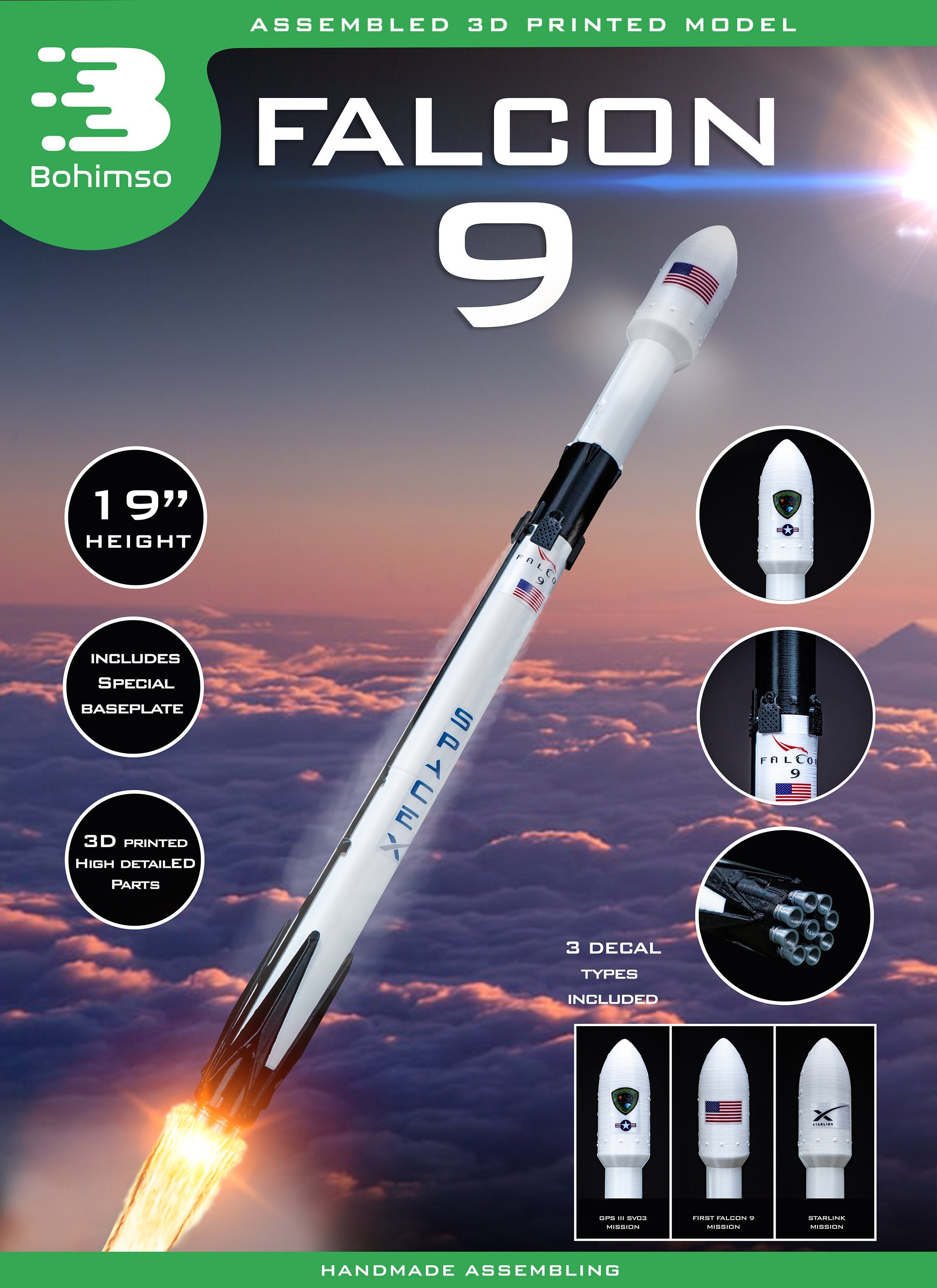 Falcon 9 Rocket | Plastic Model | Rocket | Spacex | NASA | Scale 1