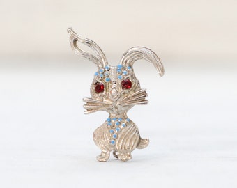 Little Silverplated Rabbit Pin In Brass Clip