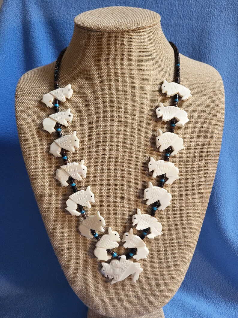 COLLANA TRIBALE HANDMADE DENTE Di BISONTE Nativi Americani INDIANI