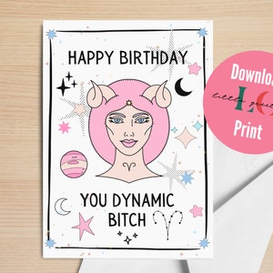 Printable Zodiac Birthday Card Set, Conquer the Cosmos Birthday Cards, Feminine Zodiac Goddesses - PDF Download - 12 Cards