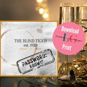 Afdrukbare uitnodiging jaren 1920 cocktailservet ontwerp, speakeasy uitnodigen, uitnodiging jaren 1920 uitnodiging feest, cocktailparty, Roaring 20s Party