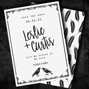 Vintage Crow Save-the-Date Invitation - Gothic Wedding Stationery
