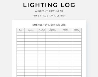 Registro imprimible de iluminación de emergencia, inspección y mantenimiento, registro de pruebas para propietarios, escuelas, empresas y más, tamaño A4/Carta
