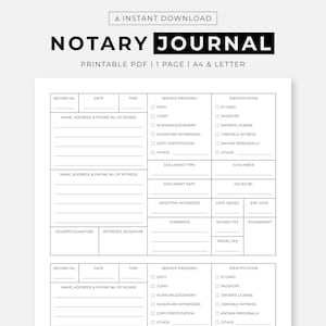 Diario Notarial Imprimible en PDF, Libro Oficial de Registro Notarial para Actos Notariales, Libro de Registro Notarial Público, A4 y Carta, Descarga Instantánea