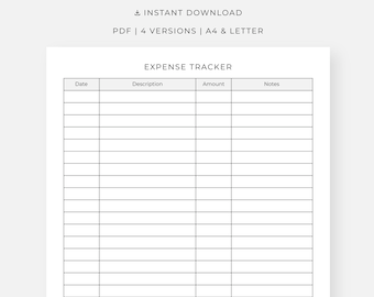 Expense Tracker, Printable Daily Spending Tracker, A4/Letter, PDF Instant Download