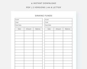 Sinking Funds Tracker, Printable Savings Challenge, A4/Letter, Instant Download