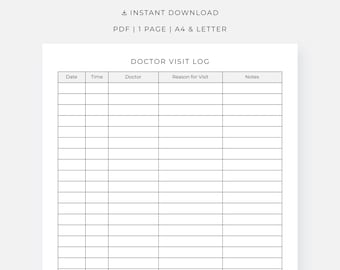 Registro de visitas médicas, registro de citas médicas imprimible, PDF, A4/Carta, descarga instantánea