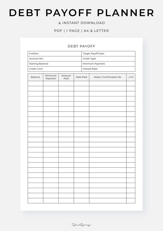 Debt Payoff Planner Printable, Debt Payoff Tracker, Debt Payment Tracker, Financial Planner, Budget Planner