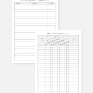 Vehicle Maintenance Log Printable PDF, Repair & Service Record for Cars ...