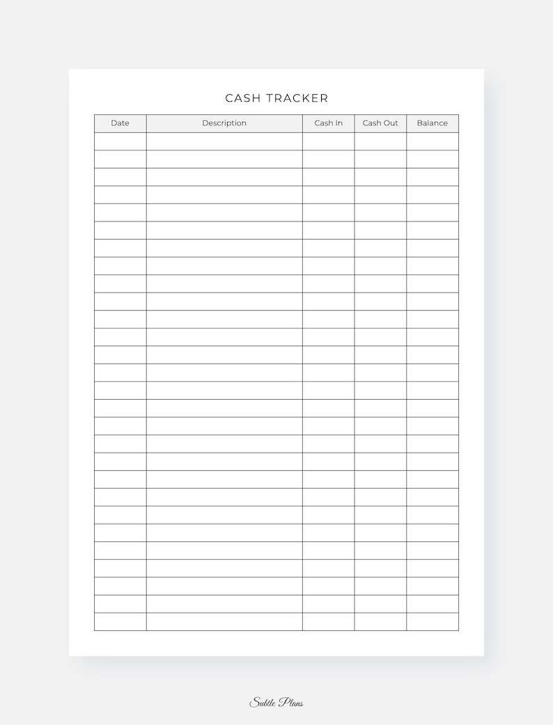 Cash Tracker, Personal Finance Log, PDF, A4, US Letter, Instant ...