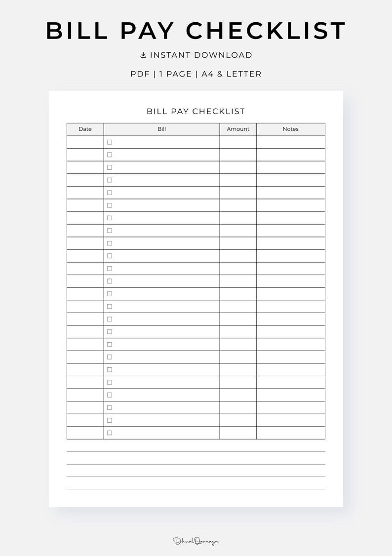 Bill Pay Off Checklist.pdf Bill Pay Checklist Printable, Simple Bill Payment Tracker, PDF, A4 ...