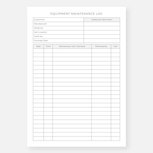 Registro imprimible de mantenimiento de equipos, reparaciones y servicios (PDF, A4 y Carta) imagen 2