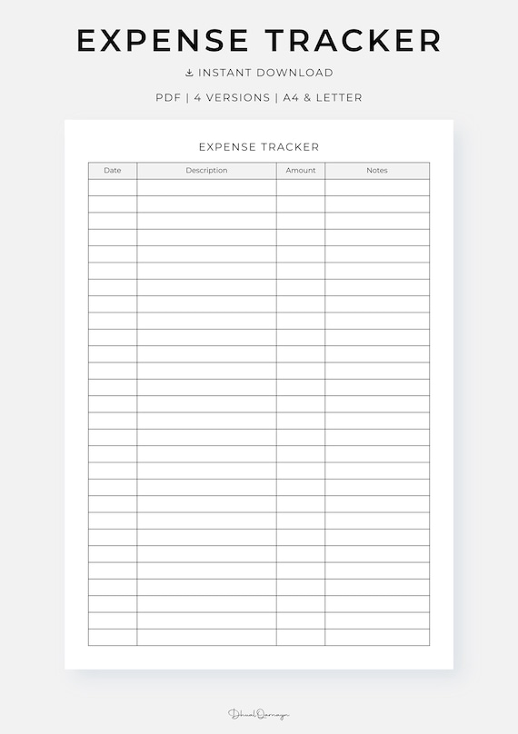 Expense Tracker, Printable Daily Spending Tracker, A4/Letter, PDF Instant Download