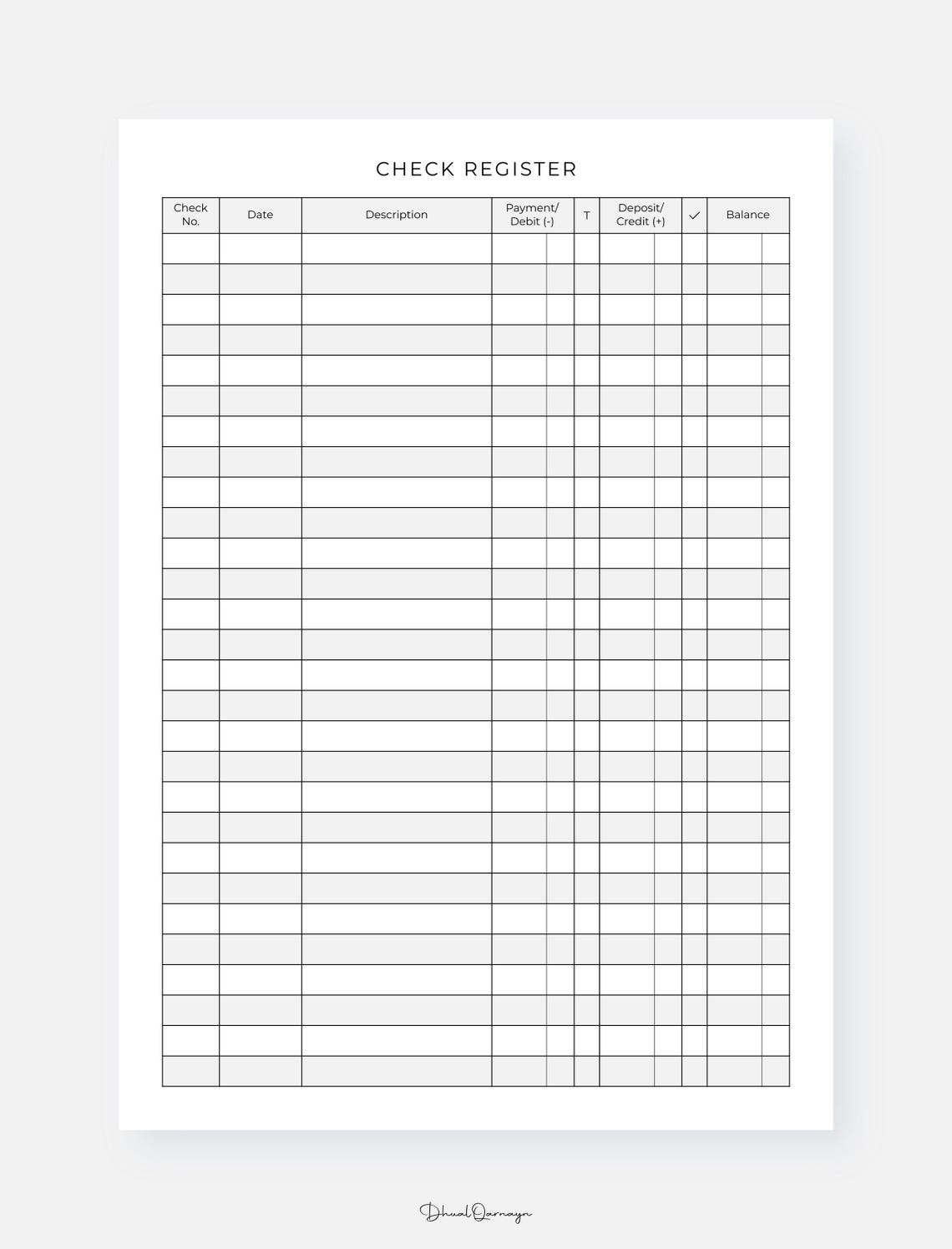 Check Register, Printable Checkbook Register, PDF, A4/letter, Instant ...