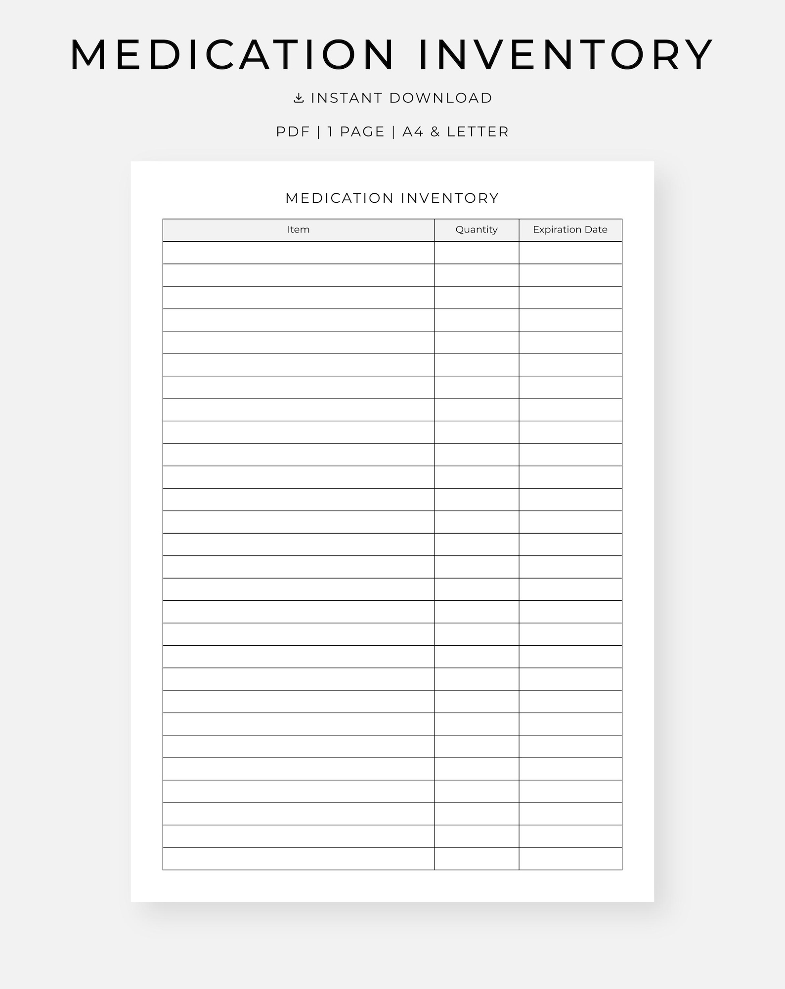 Pill Inventory Form Printable Medication Inventory, PDF, A4, Letter, Instant Download - Etsy