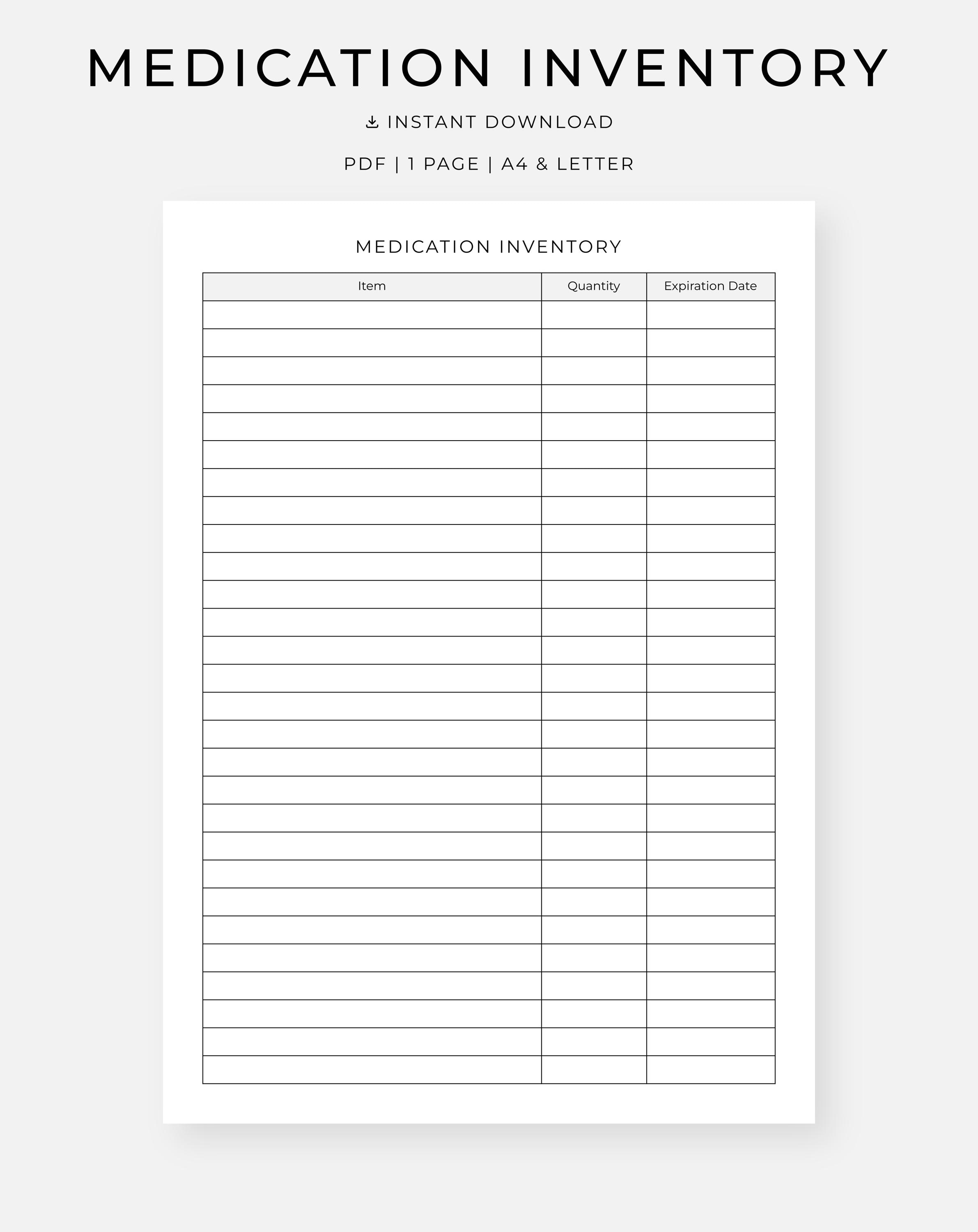 Free Printable Medication Inventory.pdf Printable Medication Inventory, PDF, A4, Letter, Instant Download - Etsy