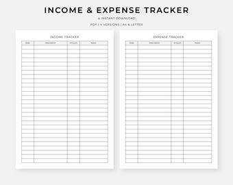 Income & Expense Tracker Printable, Budget Planner, Monthly Finance Log, (PDF A4/Letter)