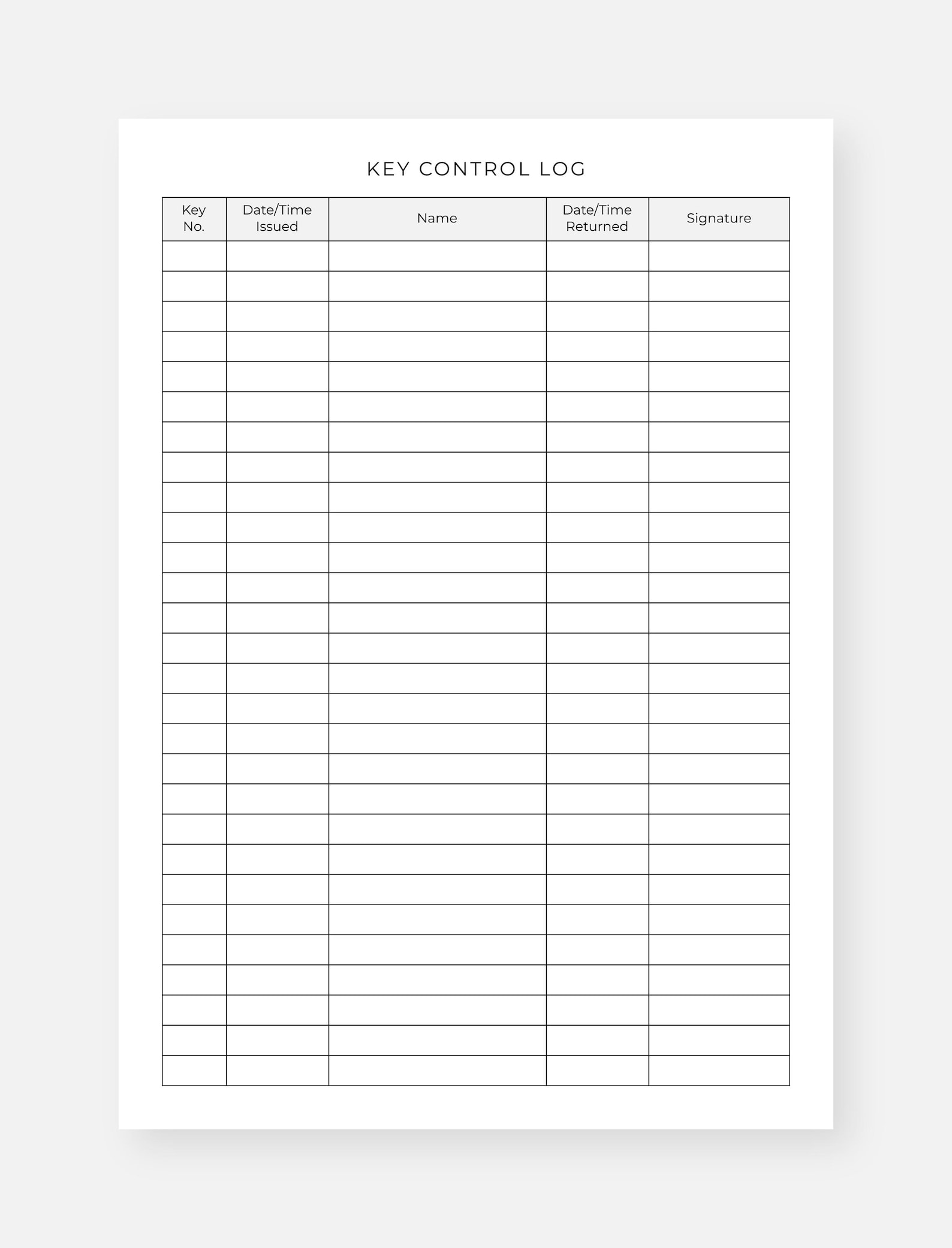 Key Control Log, Sign in & Out Sheet, PDF, A4, Letter, Instant Download ...