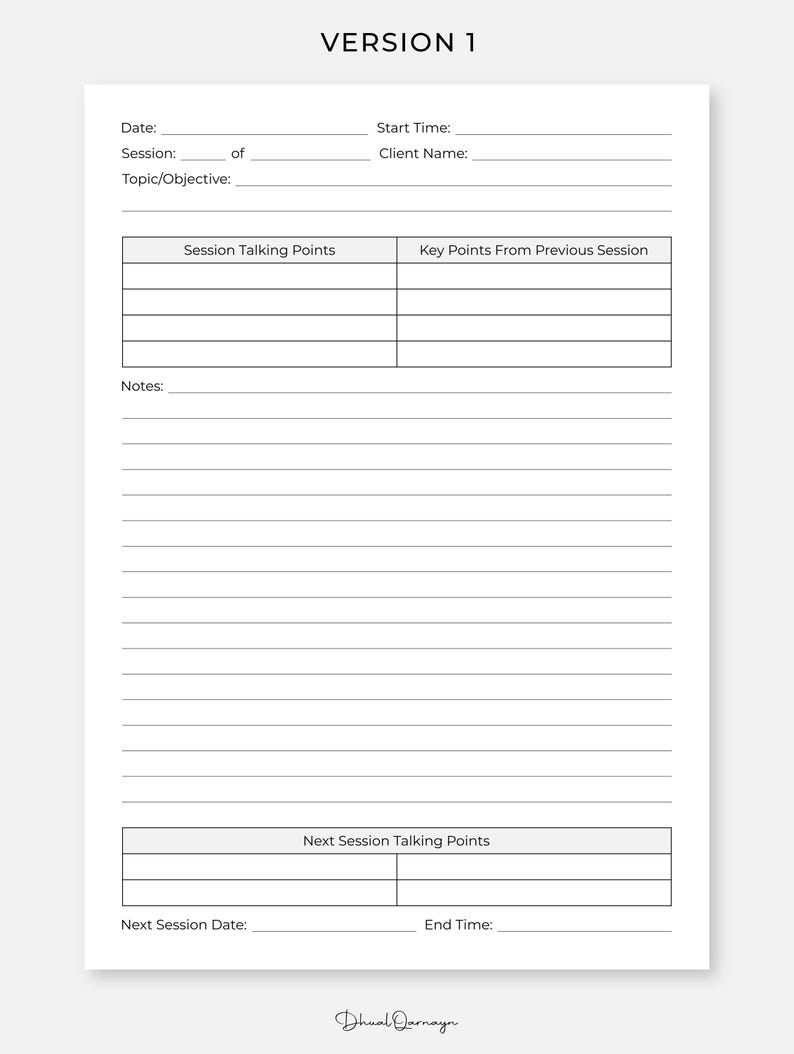 Session Notes Printable PDF, for Therapists, Counselors, & Coaches, A4 ...