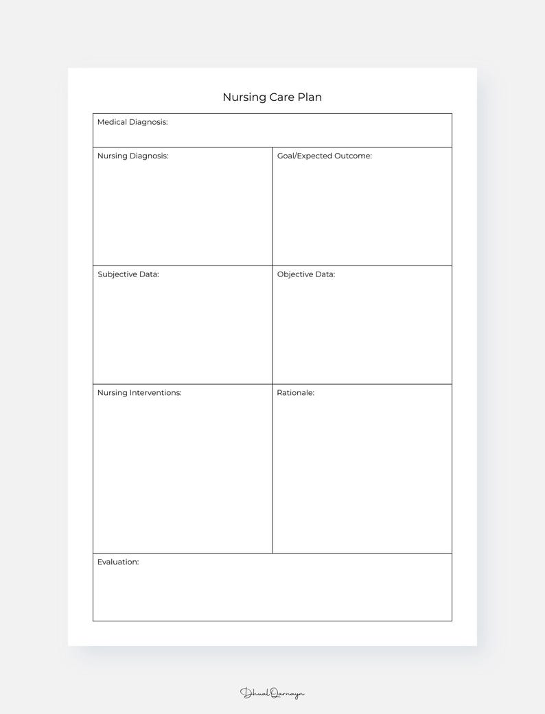 Nursing Care Plan Template Printable PDF, Digital Clinical Sheet for ...