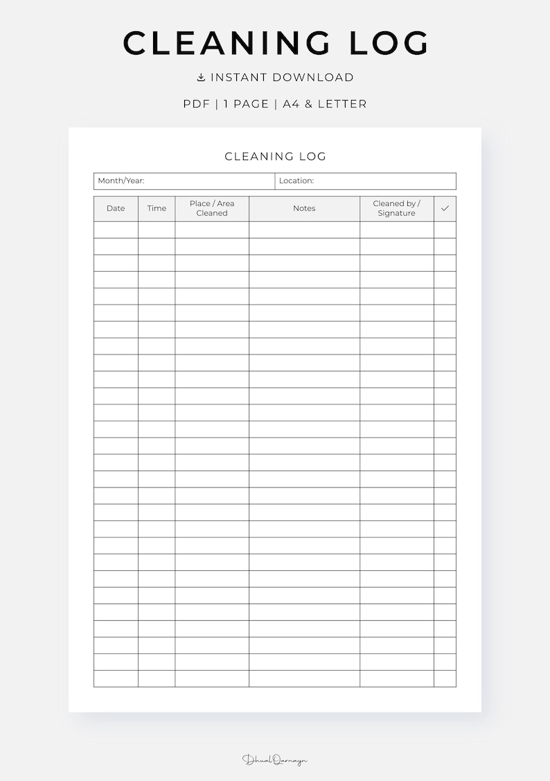 Cleaning Log, Daily Cleaning Tracker for Home, Offices, Hotels, Cafes ...