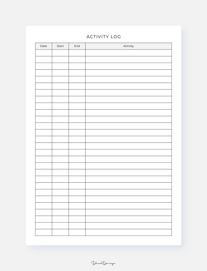 Activity Log, Productivity Log, Time Management Sheet, PDF, A4/letter ...