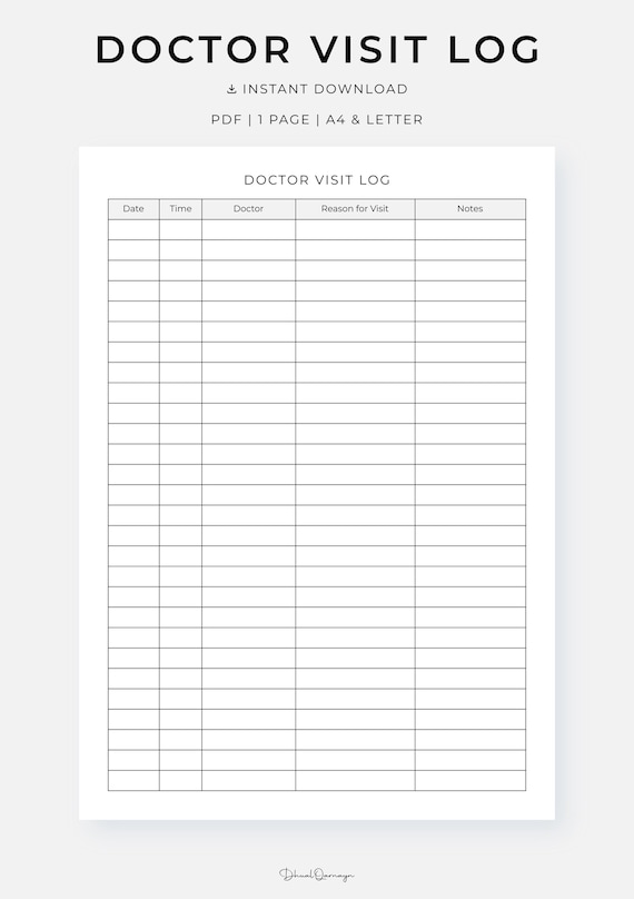 Doctor Visit Log, Printable Doctor Appointment Log, PDF, A4/Letter, Instant Download