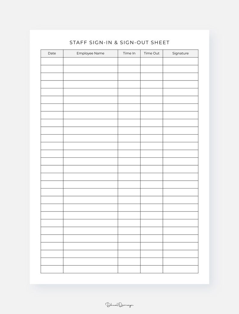Staff Sign-in & Sign-out Sheet Printable, PDF, A4/letter, Instant ...