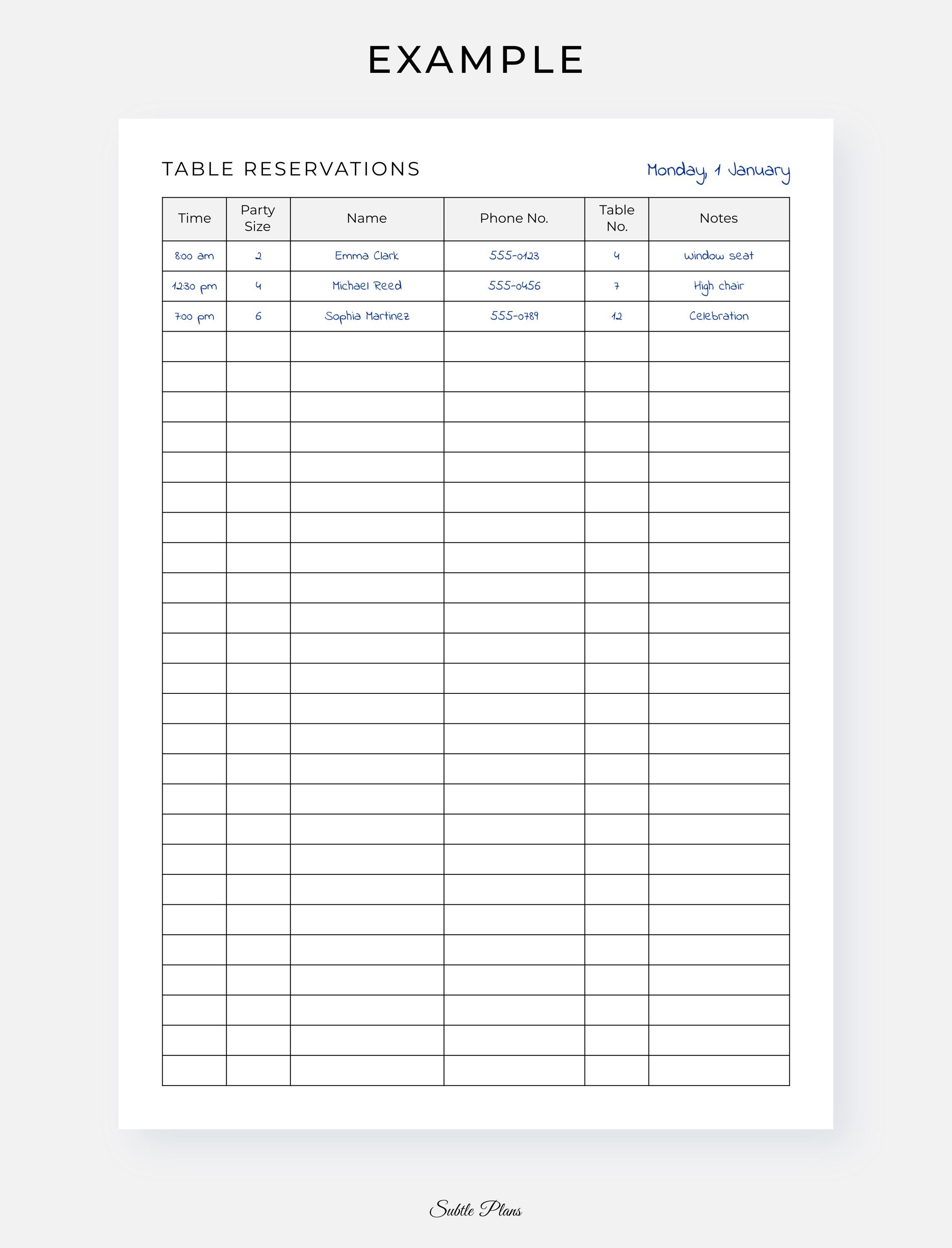 Table Reservation Printable, PDF, A4, US Letter, Instant Download - Etsy