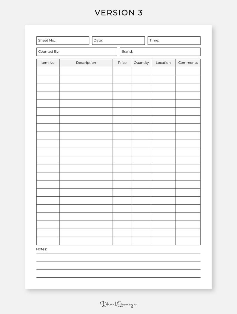 Inventory Log Printable, Simple Inventory Tracker for Small Business ...