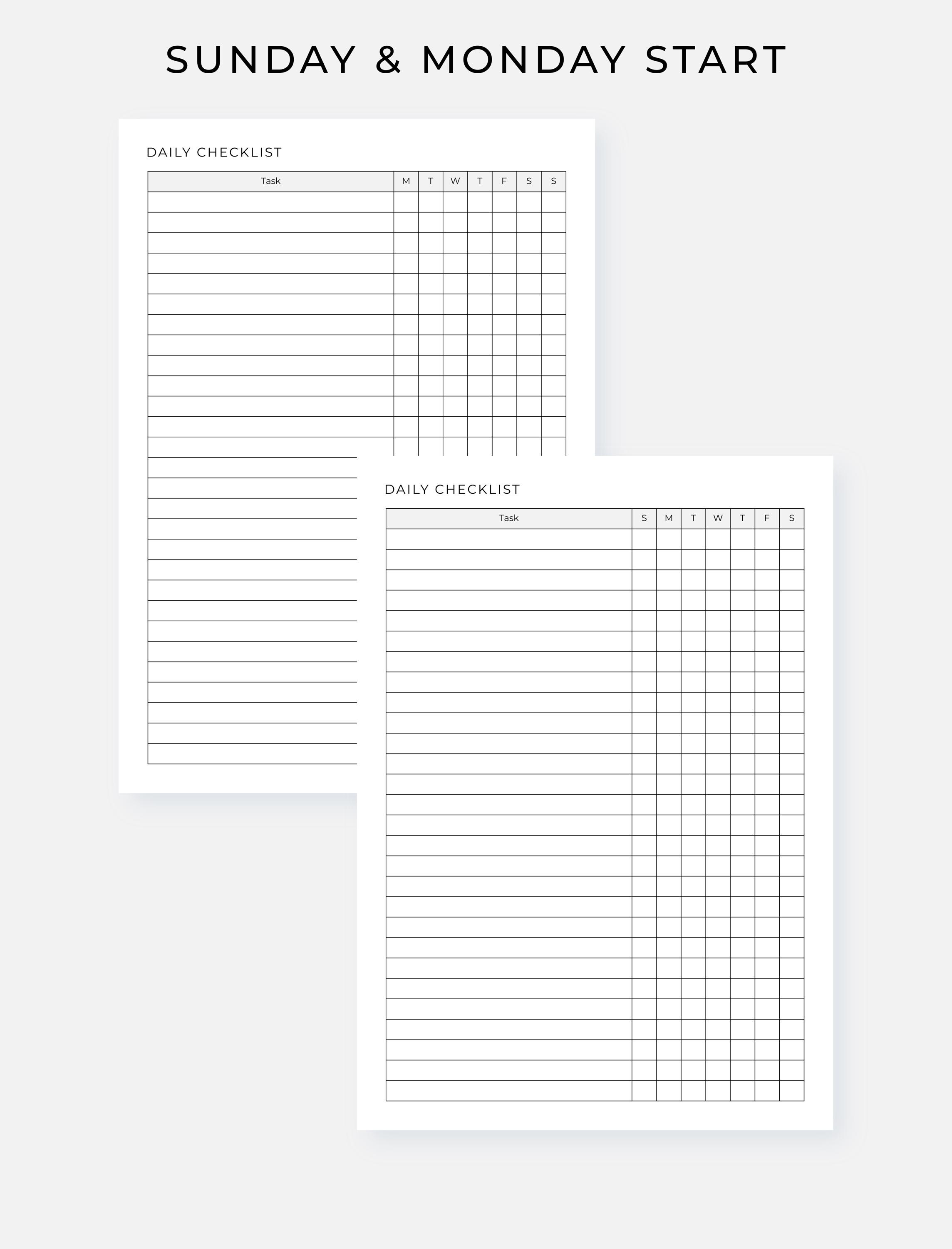 Daily Checklist Printable, Minimalist Weekly Task Planner, PDF, A4 ...