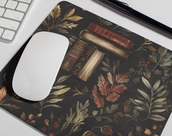 Dark Academia Mouse Pad with Vintage Books and Gothic Architecture, Perfect for Classic Literature Lovers