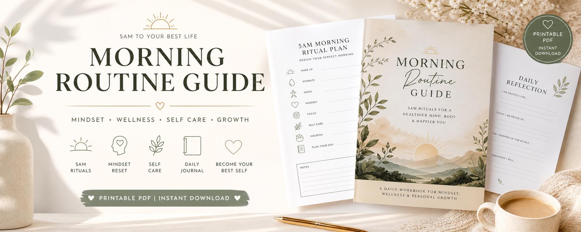 Morning Routine Planner Printable | Daily Wellness Habit Tracker | Self ...