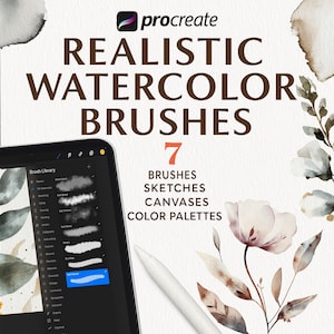 Realistic Watercolor Brush Set for Procreate | Commercial Use | Procreate Brushes | Watercolor Brush Pack | Paper Canvas Included
