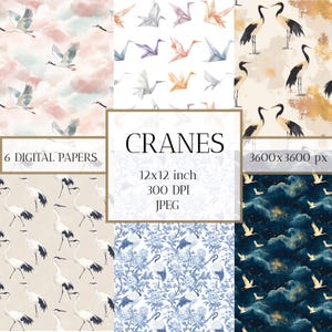 Kranich nahtloses digitales Papier - Kranich-Papier für Scrapbooking, Einladungen & kommerzielle Nutzung - Sofort-Download, 300 DPI