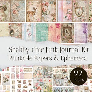 Shabby Chic Junk Journal Kit – Digital Download:  Shabby Chic Digital Paper, Junk Journal Pages, Pink Shabby Chic Junk Journal, DIY Journal