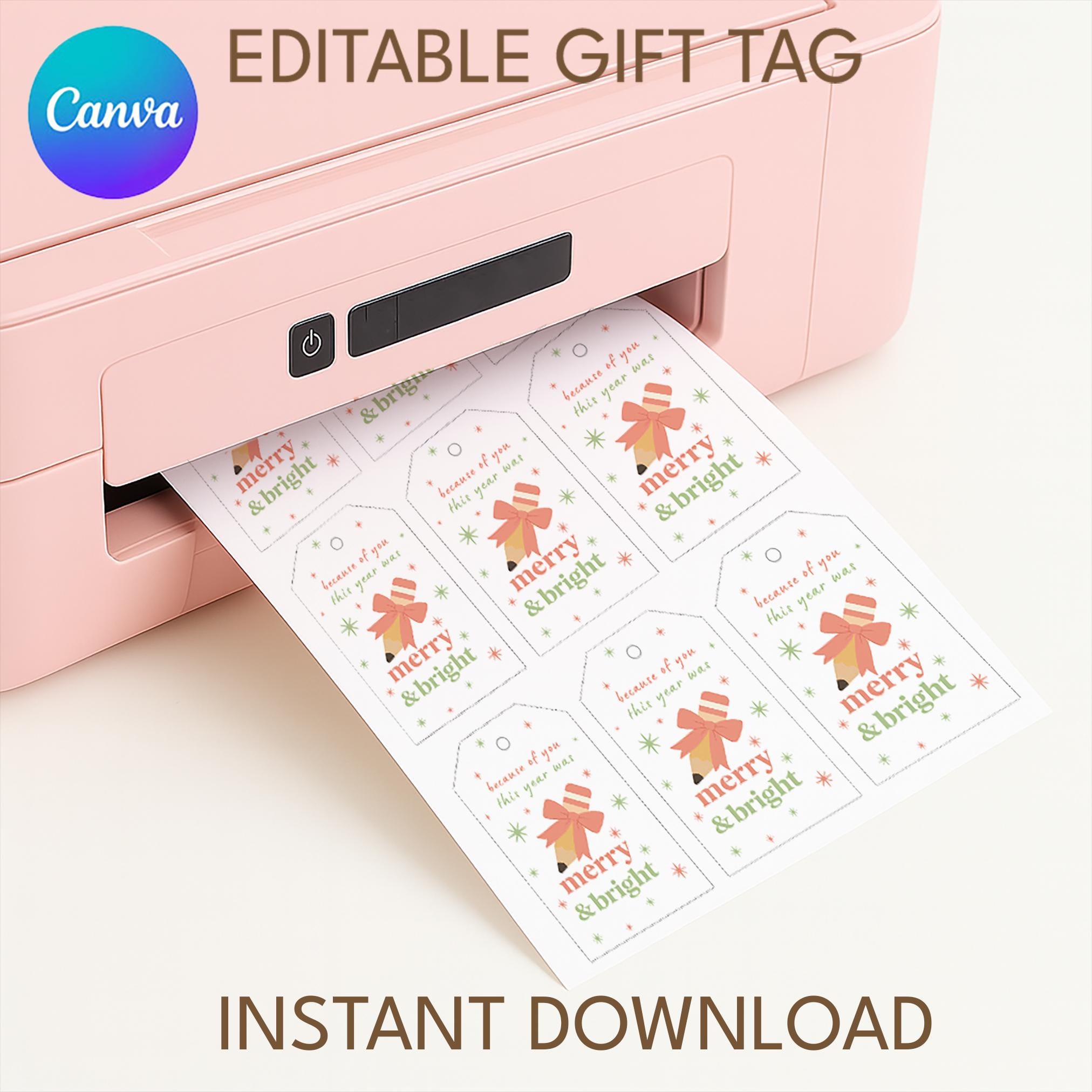 Printable Christmas Gift Tags for Teachers - Canva Editable (digital ...