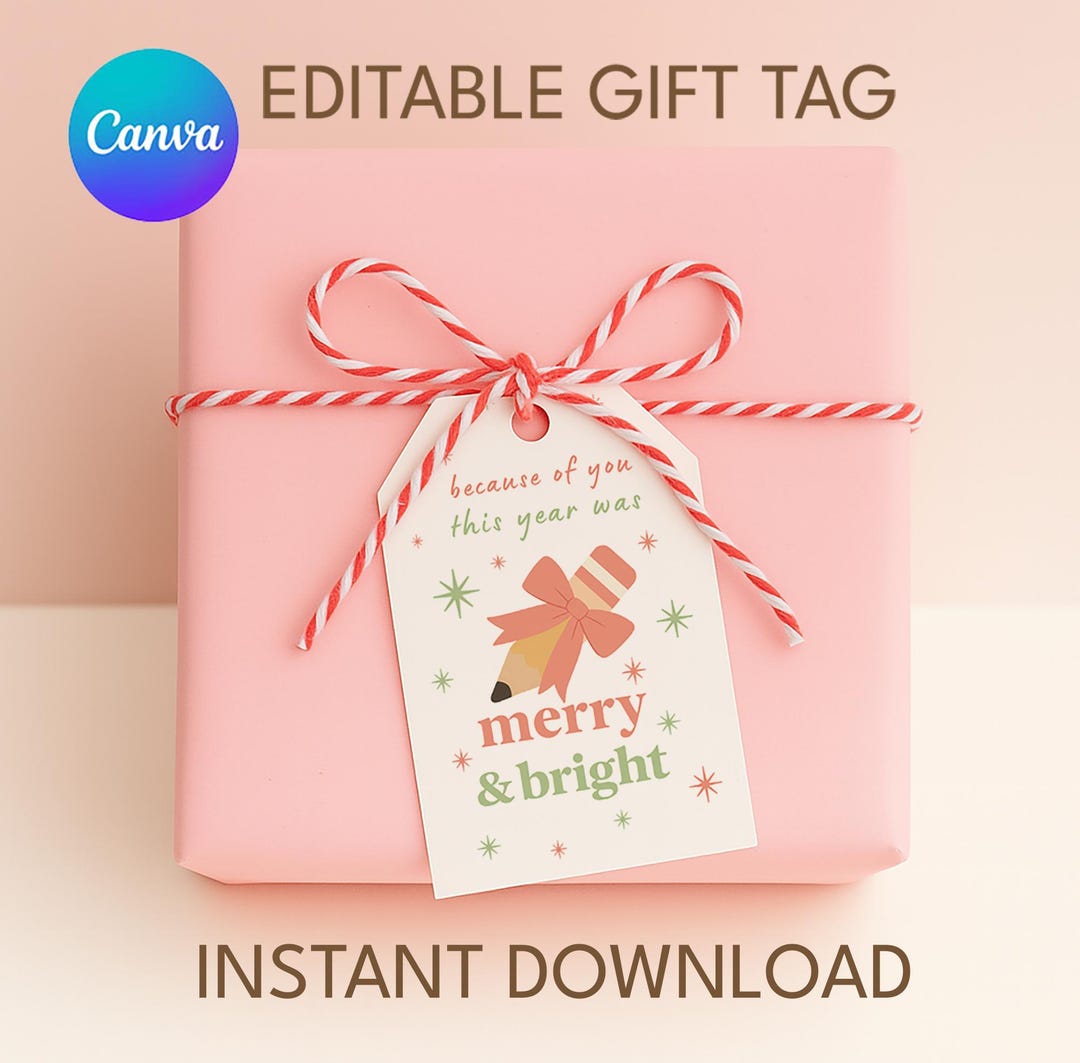 Printable Christmas Gift Tags for Teachers - Canva Editable (digital ...