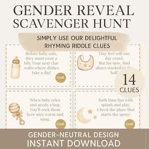 Gender Reveal Schnitzeljagd Hinweis Karten - Baby-Dusche-Party-Spiel - Sofortiger Download zum Ausdrucken