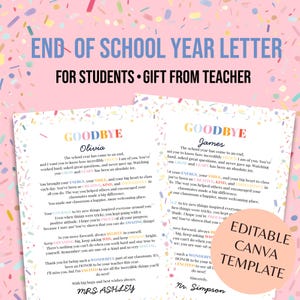 Brief einde schooljaar voor studenten – bewerkbare canva – laatste schooldagcadeau van leraar – afscheidsbrief – studentcadeau – afdrukbaar