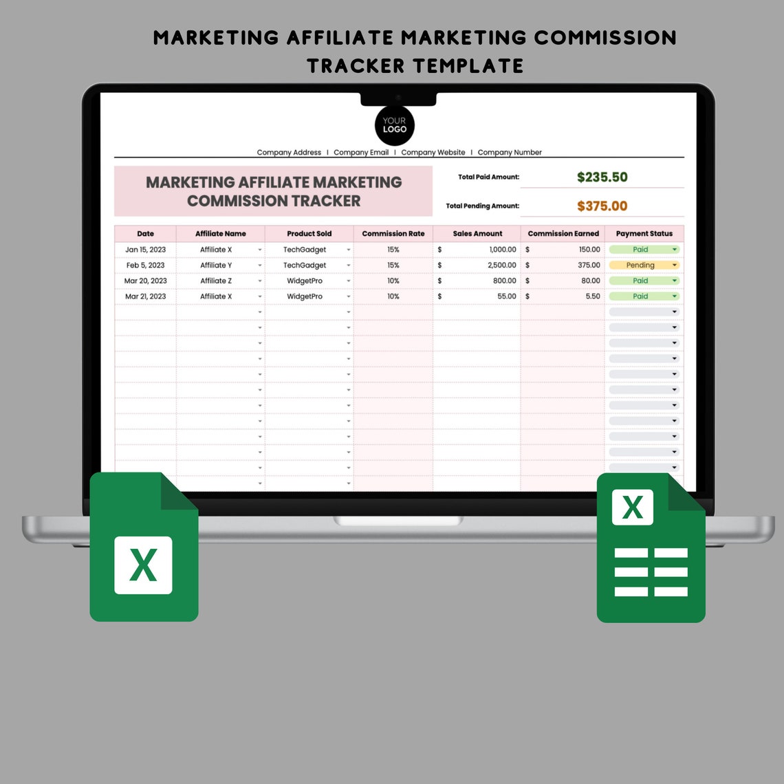 Marketing Tracker Template Set Bundle Affiliate Campaign, E-commerce Sales, Influencer ROI ...