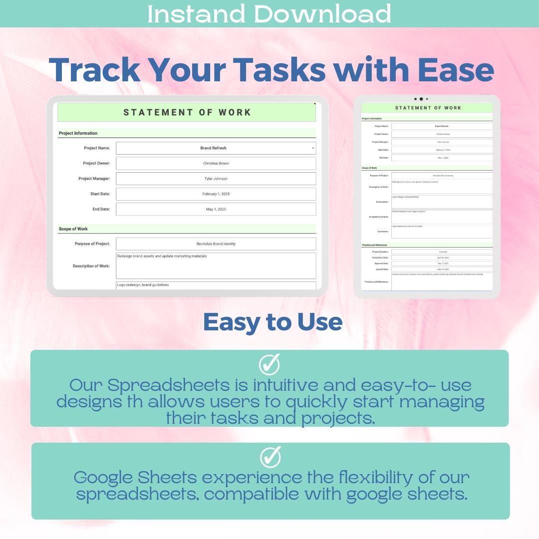 Printable Statement of Work Template Google Sheets Professional SOW ...