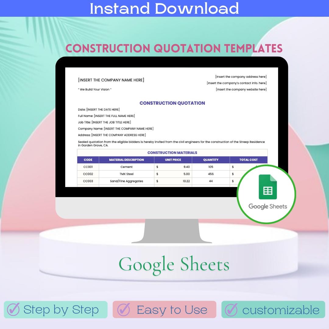 Sample Construction Quotation Templates Customizable Quote Sheets ...
