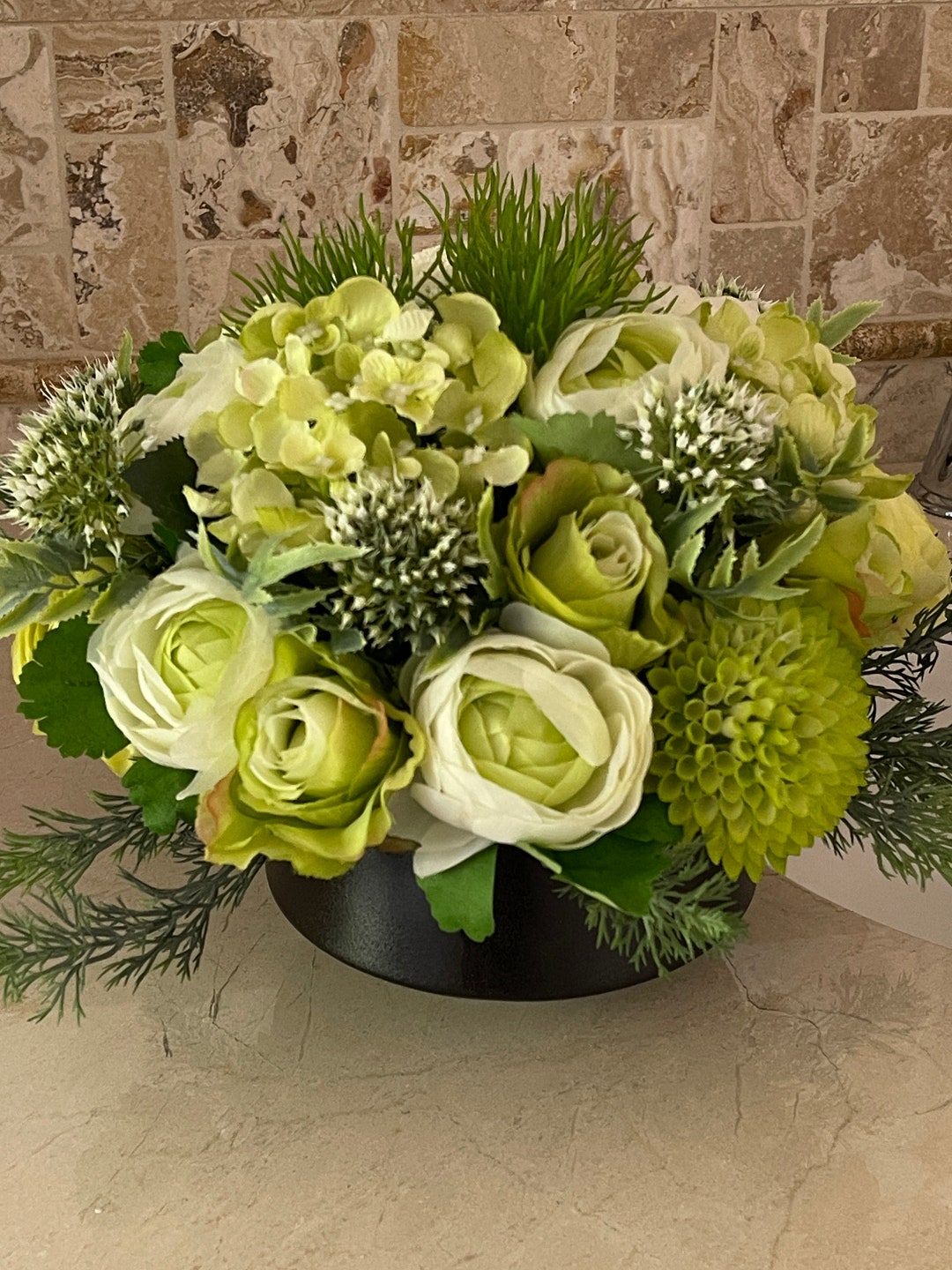 Green & White Floral Arrangement Camellia Bouquet in Black Vase Etsy — free download