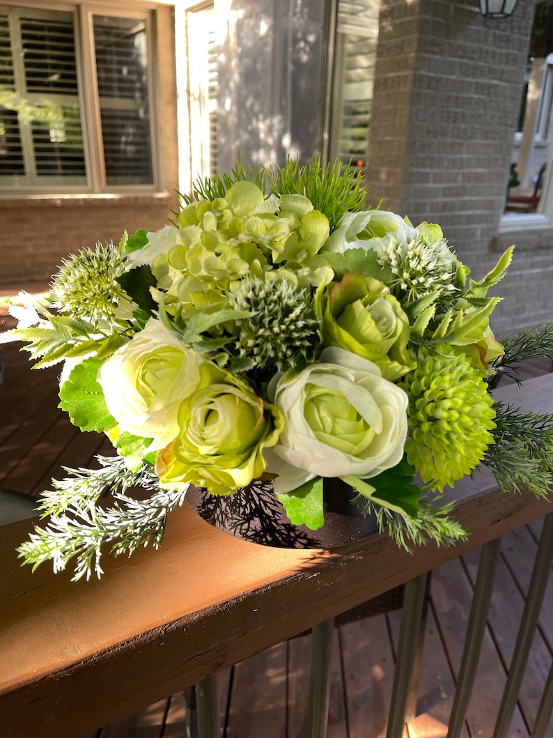 Green & White Floral Arrangement Camellia Bouquet in Black Vase Etsy — free download