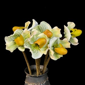 19&quot; Real Touch Artificial Lady Slipper Orchid Stem, Home/Wedding Décor, Realistic Artificial Flower, Centerpiece, DIY, Floral, Gifts