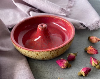 Speckled Raspberry Mist ceramic incense cone holder. Perfect for Incense Cones, Sticks, and More